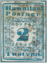 Early Hawaii Missionaries Stamp, 1851, 2 cent blue