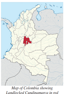 Map of Columbia showing Landlocked Cundinamarca