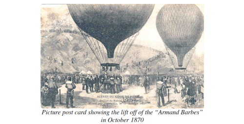 Post card showing lift off of the Armand Barbes, October 1870