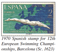 Barcelona, Spanish stamp for the 12th European Swimming Championships