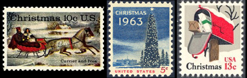 USA Christmas Stamps, 10 Cent, 5 Cent, 13 Cents