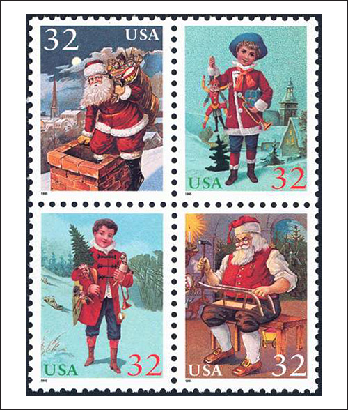 USA Block of 4 Christmas Stamps, 1995
