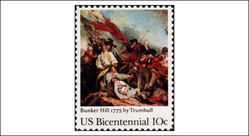 USA 10 Cent Bicentennial Stamp, Bunker Hill 1775 by Trumbull