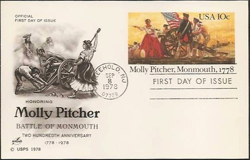 USA First Day of Issue Cover, Molly Pitcher, Monmouth, 1778