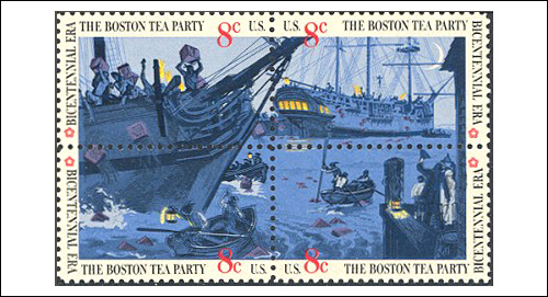 USA 8 Cent Bicentennial Stamps, The Boston Tea Party