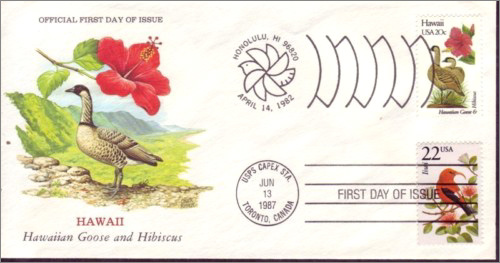 USA First Day of Issue - Hawaiian Goose and Hibiscus