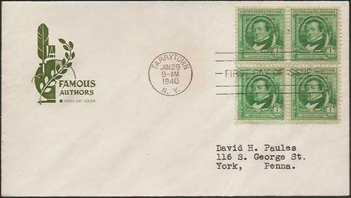 Famous Authors First Day Cover with Washington Irving Stamps